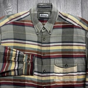 Pier Connection Mens XL Plaid Button Down Shirt Grey Red Cotton Long Sleeve Vtg
